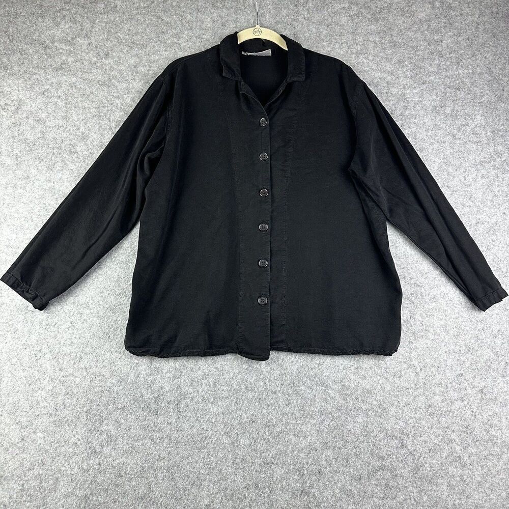Tianello Button Down Blouse Top Womens Size S Black Oversized Basic Minimal LS*